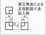 正投影図の寸法記入の仕方を見せる。