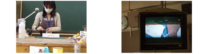 実物投影機で作業をテレビに映す